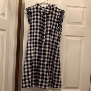 Navy blue and white checkered dress